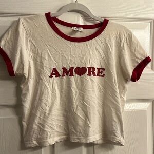 Forever 21 White & Red Crop Top "Amore"